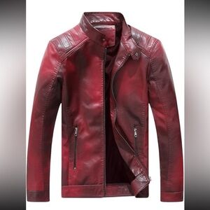 Fleece lined Red Leather Jacket